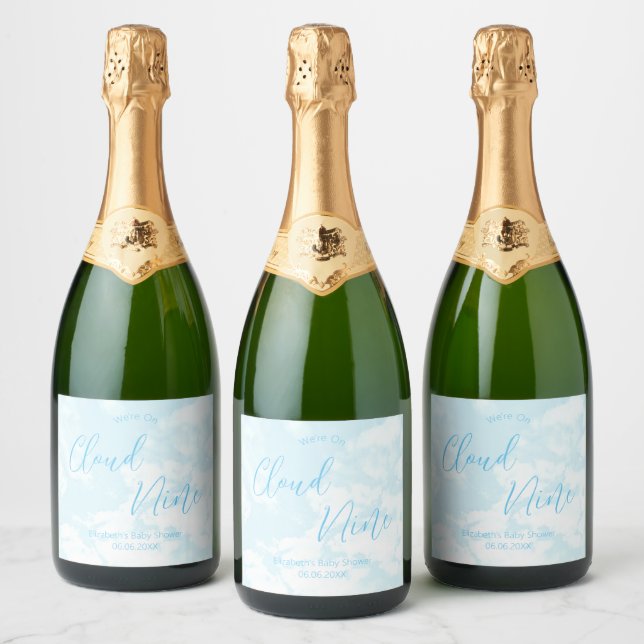 We're On Cloud Nine Baby Shower Sparkling Wine Label (Bottles)