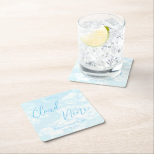 We're On Cloud Nine Baby Shower Square Paper Coaster
