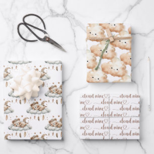 We're on cloud nine gender neutral boho feathers wrapping paper sheet