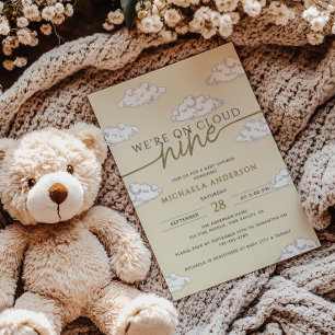We're On Cloud Nine Hand Drawn Clouds Baby Shower Invitation