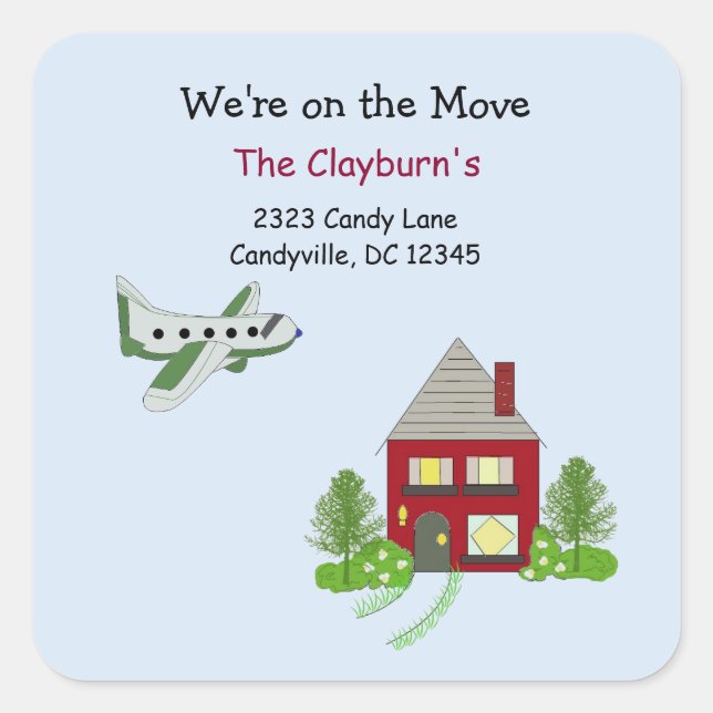 We're on the Move House and Airplane Square Sticker (Front)