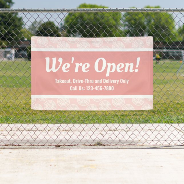 We're Open Business Pink Swirls Banner (Insitu)