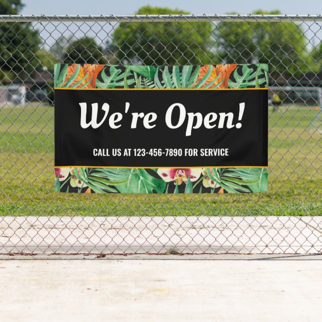 We're Open Business Tropical Floral Banner (Insitu)