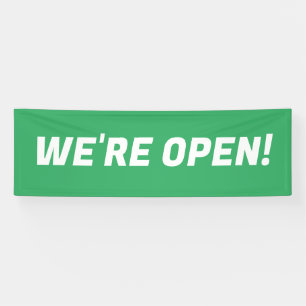 We're Open l Green & White Promotional Sign Banner