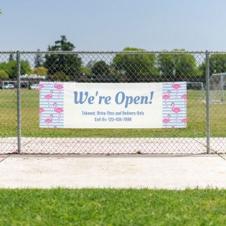 We're Open Retro Flamingos Business Banner