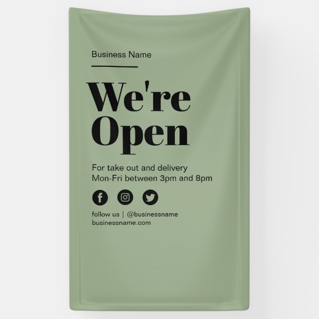 We're Open Simple Bold Text Editable Colour Banner (Vertical)
