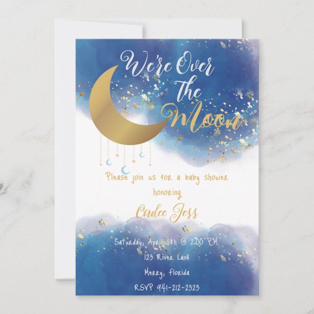We're Over The Moon Baby Shower Invitation (Front)