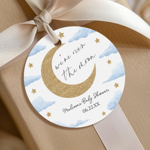 We're Over The Moon Blue Celestial Baby Shower Favour Tags