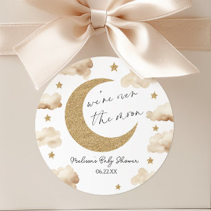 We're Over The Moon Boho Celestial Baby Shower Classic Round Sticker