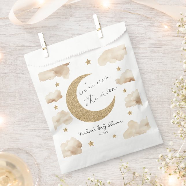We're Over The Moon Boho Celestial Baby Shower Favour Bag (Clipped)