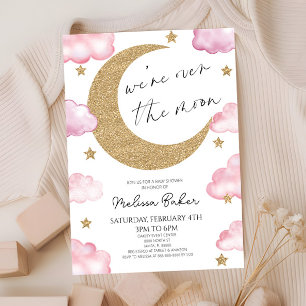 We're Over The Moon Boho Celestial Baby Shower Invitation