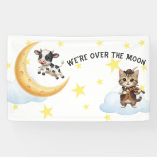 We're Over the Moon, Cow, Moon, Cat Baby Shower Banner