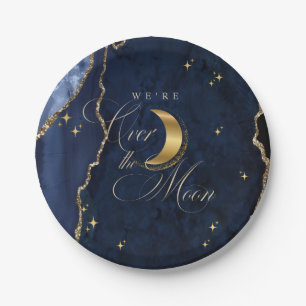 We're Over the Moon Gold Stars Blue Baby Shower  Paper Plate