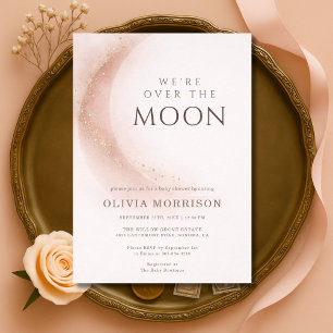 We're Over The Moon Pink Girl Baby Shower Invitation