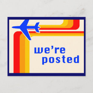 we're posted announcement : retro stripes postcard
