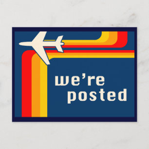 we're posted announcement : retro stripes postcard