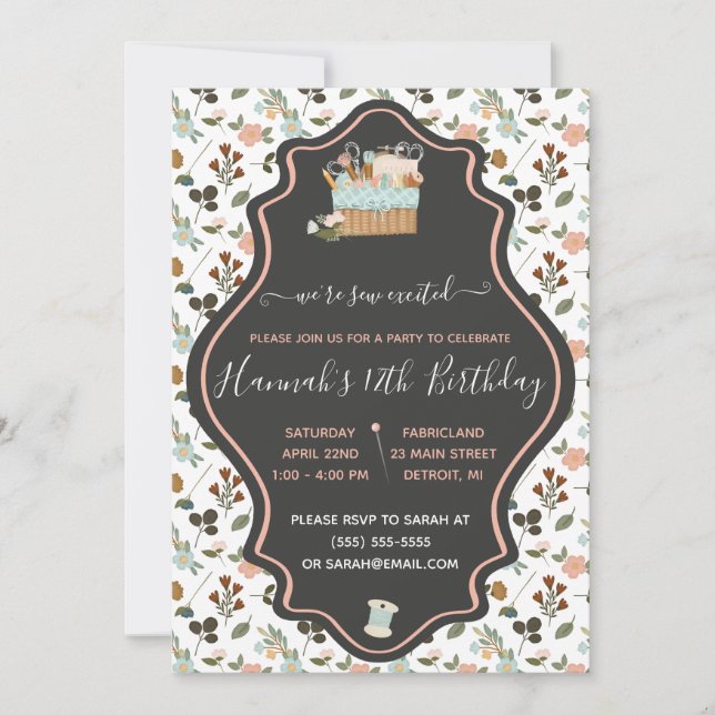 We're Sew Excited Embroidery Themed Birthday Party Invitation (Front)