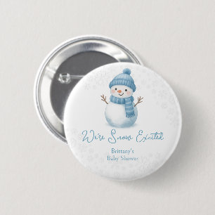We're Snow Excited Snowmen Boy Baby Shower 2 Inch Round Button