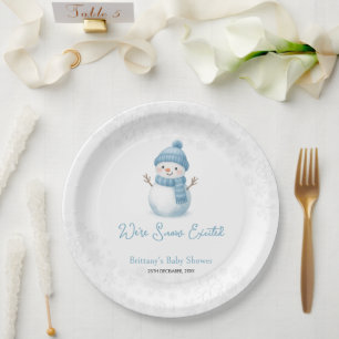 We're Snow Excited Snowmen Boy Baby Shower Paper Plate