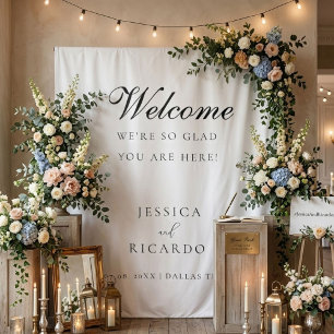We're so glad you're here wedding welcome sign  tapestry