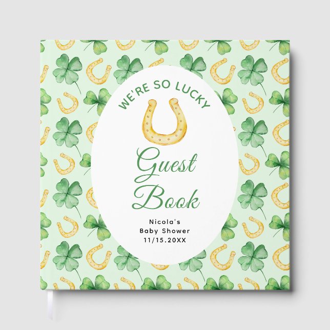 We're So Lucky Horseshoe St Patrick's Baby Shower Guest Book (Front)