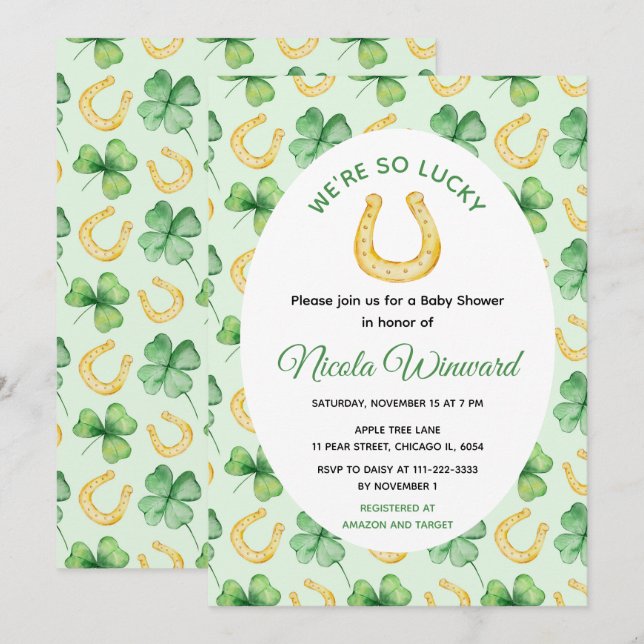 We're So Lucky Horseshoe St Patrick's Baby Shower Invitation (Front/Back)