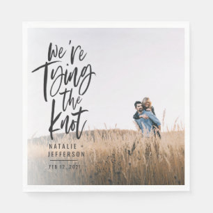 We're tying the knot engagement party napkin