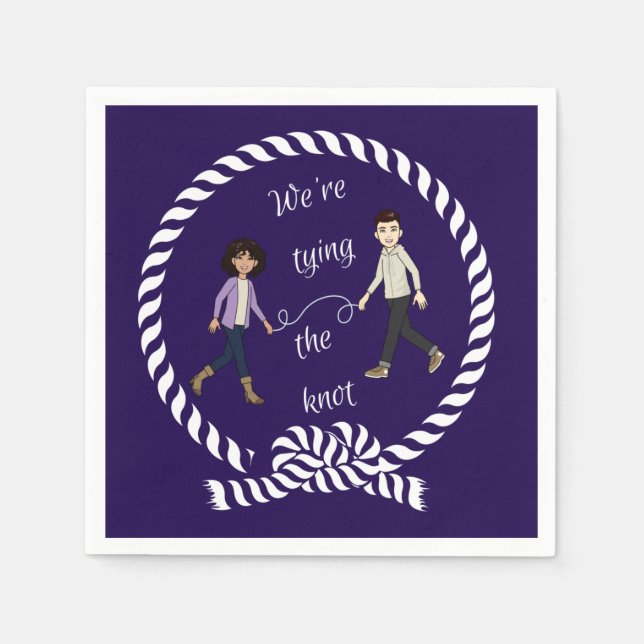 We're Tying The Knot Nautical Coloured Engagement  Napkin (Front)