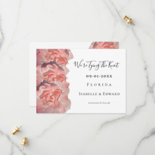 We're Tying The Knot Quote Floral Coral Pink Rose Save The Date