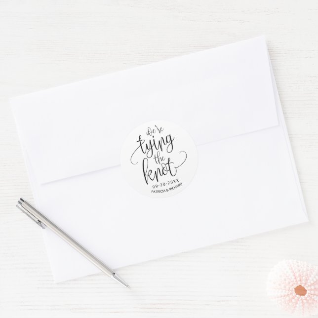 We're Tying The Knot Save The Date Classic Round Sticker (Envelope)
