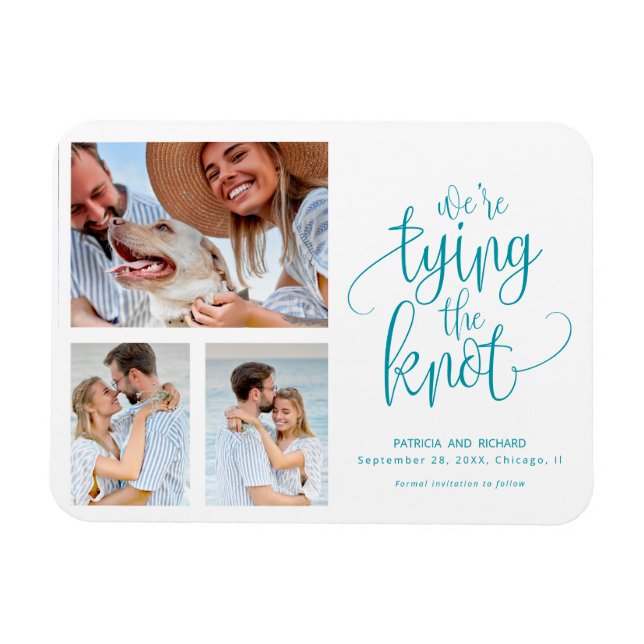 We're Tying The Knot Save The  Date Simple 3 Photo Magnet (Horizontal)