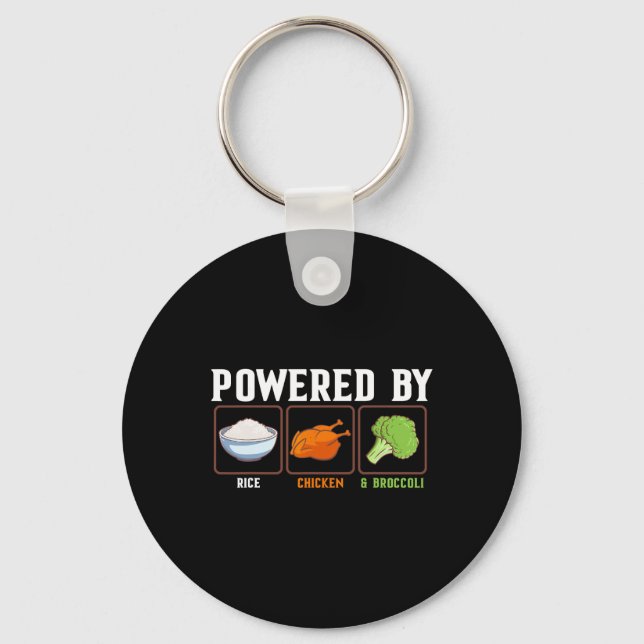 Wered By Rice Chicken And Broccoli Funny New Year  Keychain (Front)