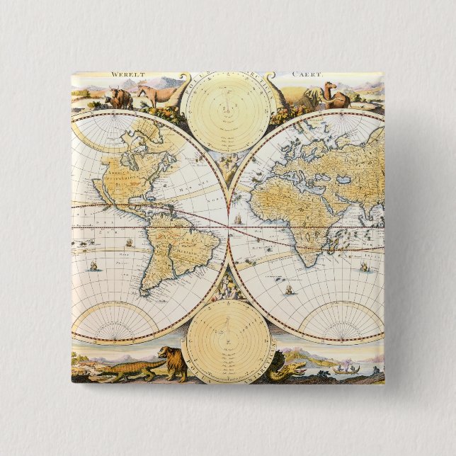 Werelt Caert, engraved by Daniel Stoopendaal 2 Inch Square Button (Front)
