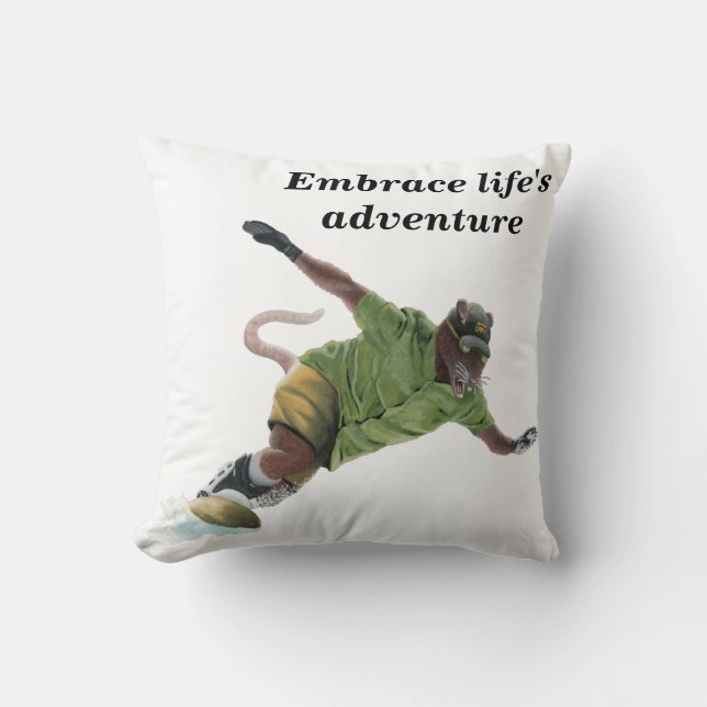 Wererat Snowboarder Fantasy Art Throw Pillow (Front)