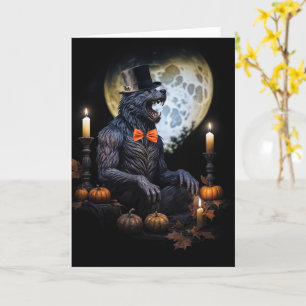 Werewolf and Moon Candles Pumpkins Scary Halloween Card