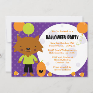 Werewolf and moon Halloween Costume Party Invite