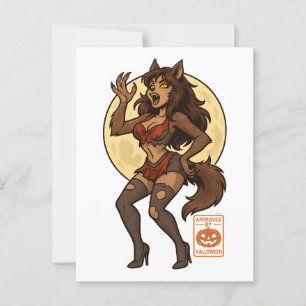 Werewolf Girl Cartoon Postcard