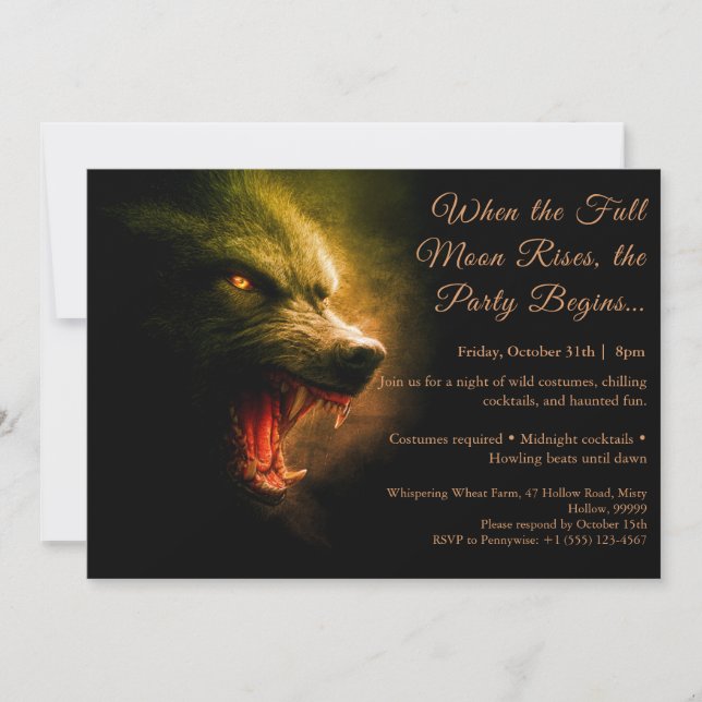 Werewolf Howl Halloween Costume Party Invitation (Front)