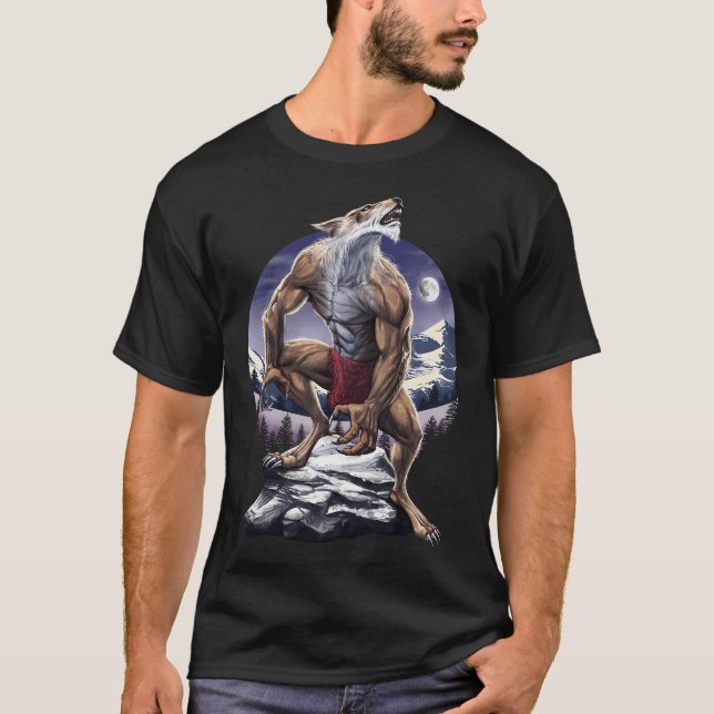 Werewolf Howling At Full Moon T-Shirt (Front)