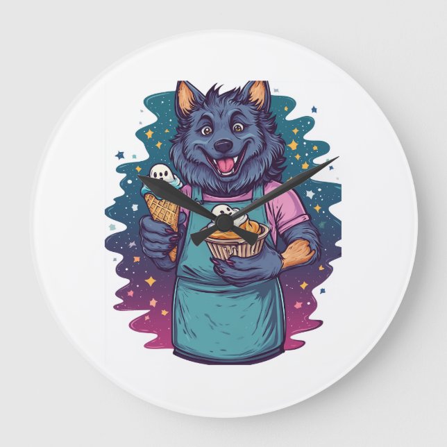 Werewolf Ice Cream Stand Large Clock (Front)