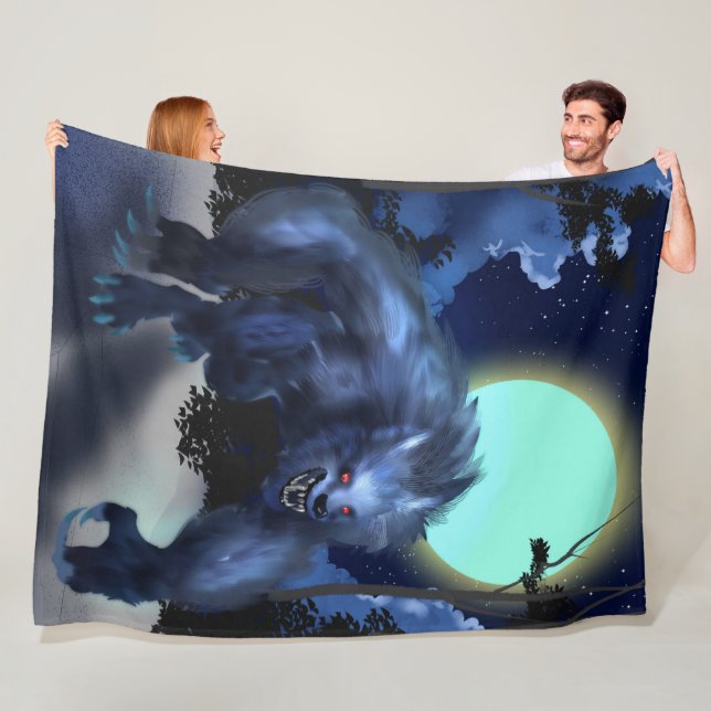 Werewolf in Moonlight Fleece Blanket (In Situ)