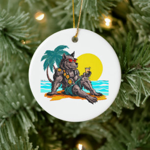 werewolf on vacation ceramic ornament