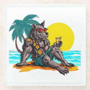 werewolf on vacation glass coaster