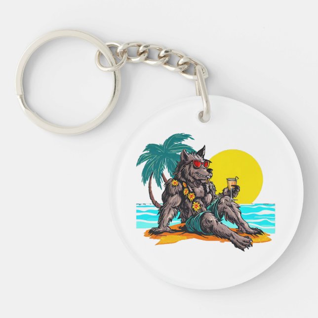 werewolf on vacation keychain (Front)