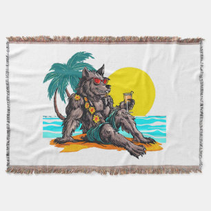 werewolf on vacation throw blanket