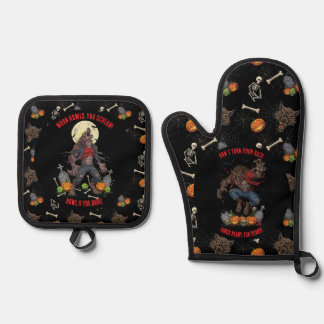 🔥 Werewolf Oven Mitts & Pot Holders 🐺🎃 Oven Mitt & Pot Holder Set