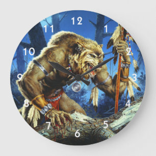 Werewolf Shaman Of The Forrest Large Clock