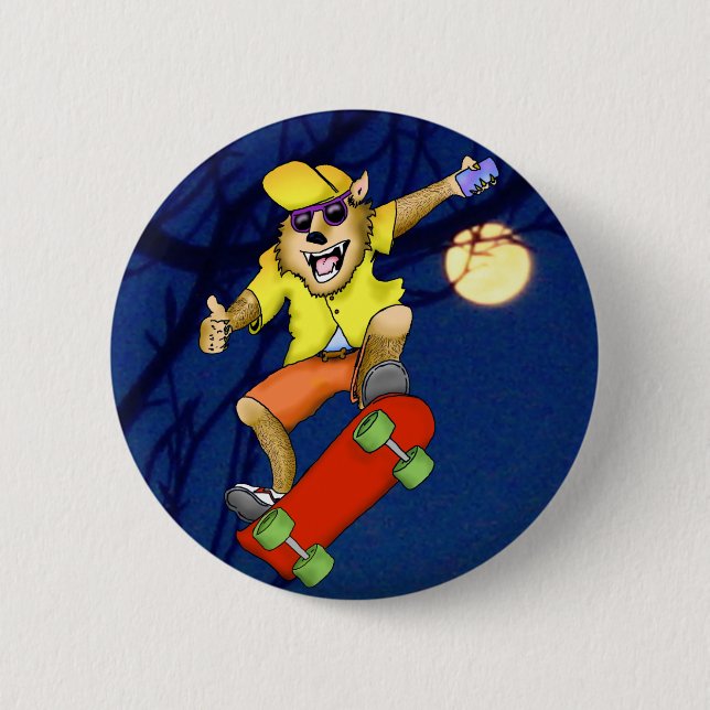 Werewolf Skateboarder Button (Front)