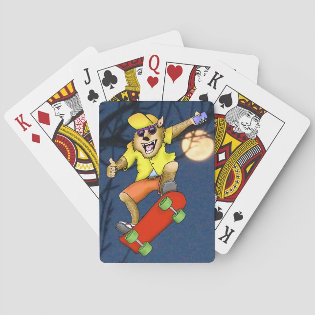 Werewolf Skateboarder Playing Cards (Back)