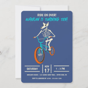 Werewolf Skeleton on a BMX Bike Boys Birthday Invitation